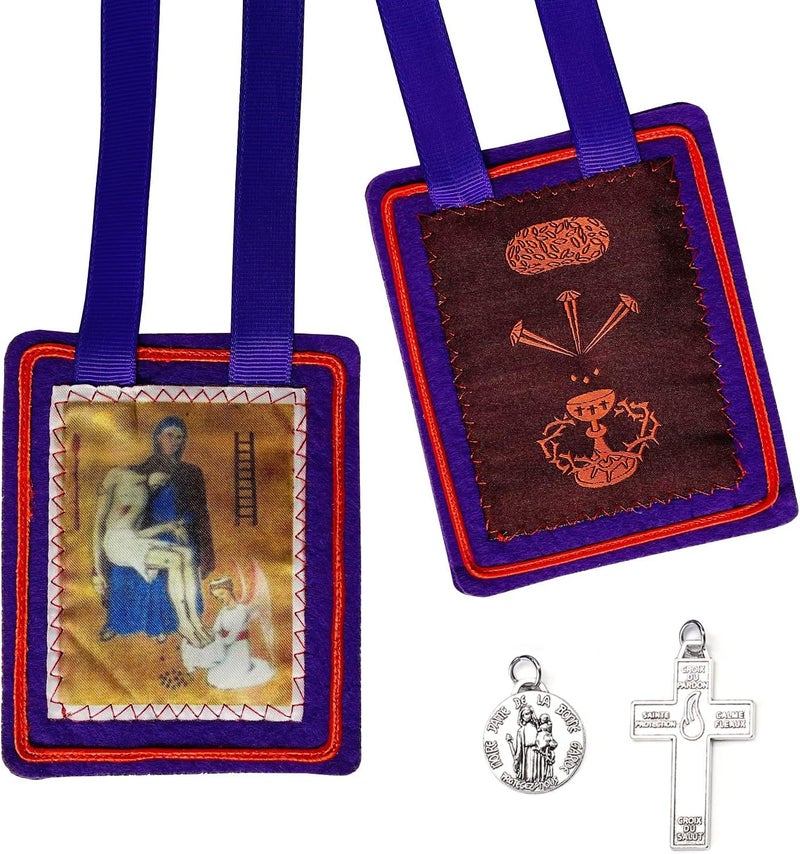 TALPGOD Purple Escapularios Catolicos Catholic Scapular Marie Julie Jahenny of Benediction with Protection Cross of Forgiveness and Medal of Our Mother of Good Guard - Image 1